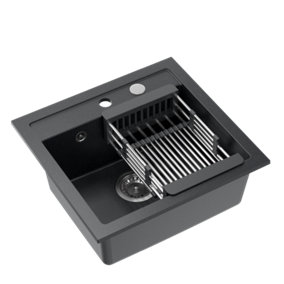 Quadron Johnny 110 kitchen sink with draining basket, 500mm to fit 50cm cabinet, inset Black GraniteQ material