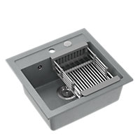 Quadron Johnny 110 kitchen sink with draining basket, 500mm to fit 50cm cabinet, inset Grey GraniteQ material