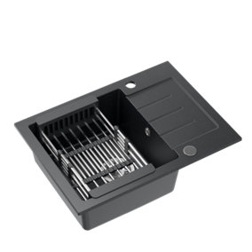 Quadron Johnny 116 Compact kitchen sink with small drainer and basket to fit 45cm cabinet, Black GraniteQ material