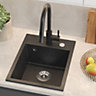 Quadron Johnny 90 compact kitchen sink bowl, 390mm to fit 40cm cabinet, inset Black GraniteQ material