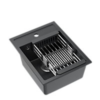 Quadron Johnny 90 compact kitchen sink with draining basket, 390mm to fit 40cm cabinet, inset Black GraniteQ material
