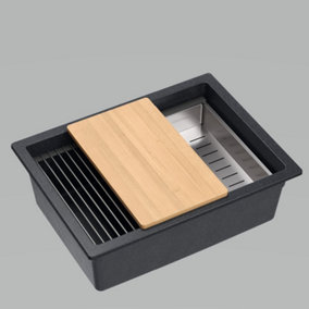 Quadron Logan 100 Workstation Sink Undermount, Black GraniteQ material
