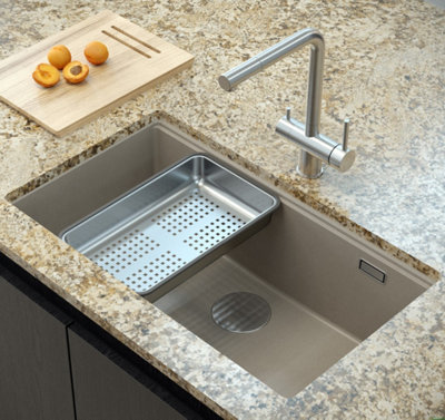 Quadron Logan 110 Workstation Sink Undermount, Taupe (greyish brown), GraniteQ material