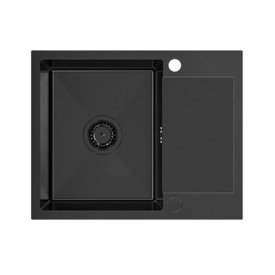 Quadron Luke 116 PVD Black Steel kitchen sink, inset with small drainer