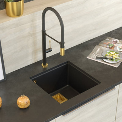 Quadron Margot Black/Gold kitchen tap with flexible spout | DIY at B&Q