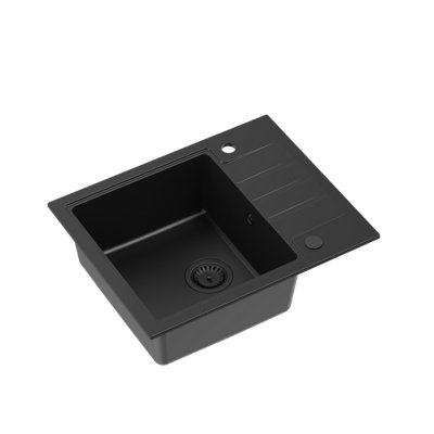 Quadron Peter 116 Pure Black GraniteQ Kitchen Sink with Small Drainer to fit 50cm Cabinet