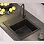 Quadron Peter 116 Pure Black kitchen sink with small drainer to fit 50cm cabinet