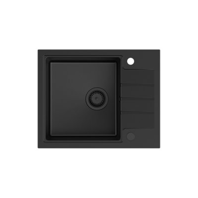 Quadron Peter 116 Pure Black kitchen sink with small drainer to fit 50cm cabinet