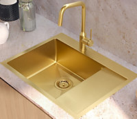 Quadron Russel 116 PVD Gold kitchen sink, inset with small drainer