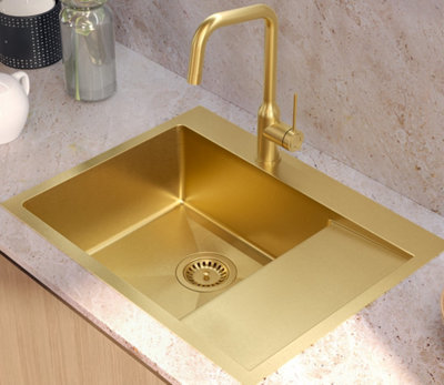 Quadron Russel 116 PVD Gold kitchen sink, inset with small drainer