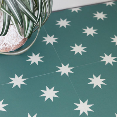 Quadrostyle Starry Night Green Wall and Floor Tile Vinyl Stickers 30cm(L) 30cm(W) pack of 4