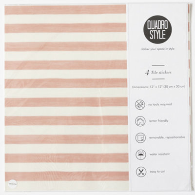 Quadrostyle Stripes Pink Wall and Floor Tile Vinyl Stickers 30cm(L) 30cm(W) pack of 4