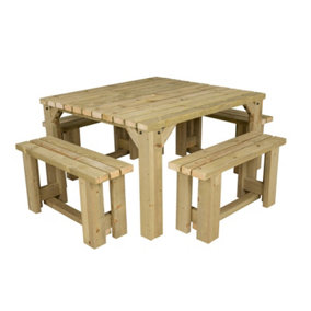 QUADRUM Picnic Table With 4 Benches (Natural finish)