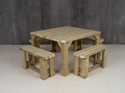 QUADRUM Rounded Picnic Table With 4 Benches (Natural finish) - 3
