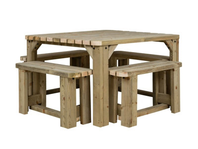 QUADRUM Rounded Picnic Table With 4 Benches (Natural finish) - 4