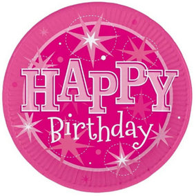 Qualatex Sparkle Happy Birthday Disposable Plates (Pack of 8) Pink (One Size)