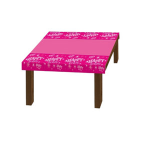 Qualatex Sparkle Happy Birthday Party Table Cover Pink (One Size)
