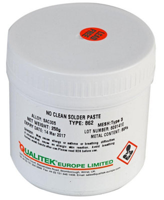 QUALITEK - Lead Free Solder Paste, 95.5/0.5/0.5, 250g Pot