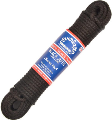 Quality Everlasto Plaited Black Jute Sash Cord With Strong Polypropylene Core No.4 (6.5mm) x 10M