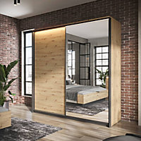 Quant 01 Mirrored Sliding Door Wardrobe,(H)2210mm (W)2200mm (D)680mm - Ample Storage with Hanging Rails and Shelves
