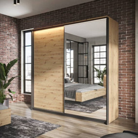 Quant 01 Mirrored Sliding Door Wardrobe,(H)2210mm (W)2200mm (D)680mm - Ample Storage with Hanging Rails and Shelves