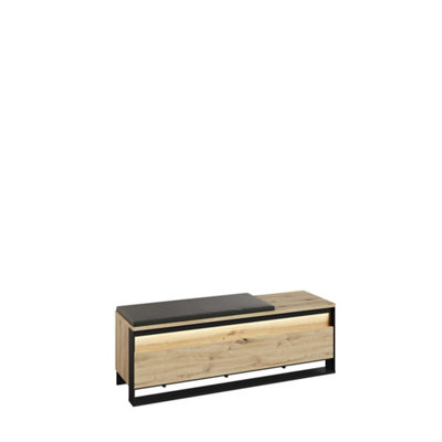 Quant 04 Hallway Bench in Oak Artisan & Black - 1350mm x 490mm x 400mm - Modern Elegance with LED Accent