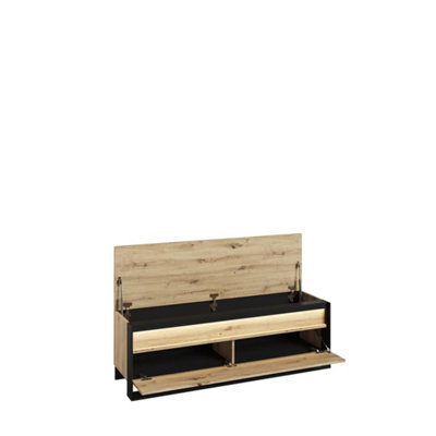 Quant 04 Hallway Bench in Oak Artisan & Black - 1350mm x 490mm x 400mm - Modern Elegance with LED Accent