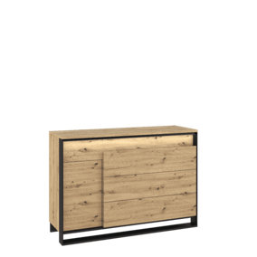 Quant 08 Sideboard Cabinet - Stylish Oak Artisan & Black Furniture with Drawers an LED Lighting
