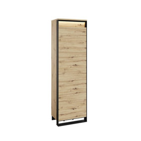 Quant QG-01 Hallway Cabinet in Oak Artisan & Black - 600mm x 2000mm x 400mm - Sleek Storage with LED Lighting