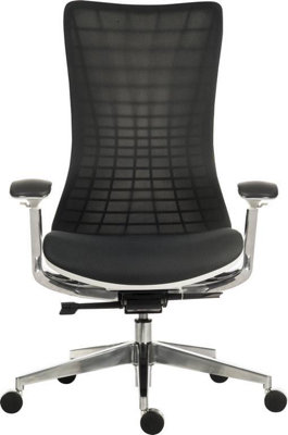 Quantum Luxury Mesh Executive Chair White Frame with automatic weight tension control and brushed aluminium components