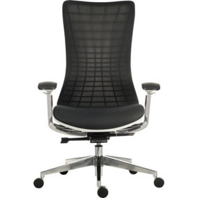 Quantum Luxury Mesh Executive Chair White Frame with automatic weight tension control and brushed aluminium components