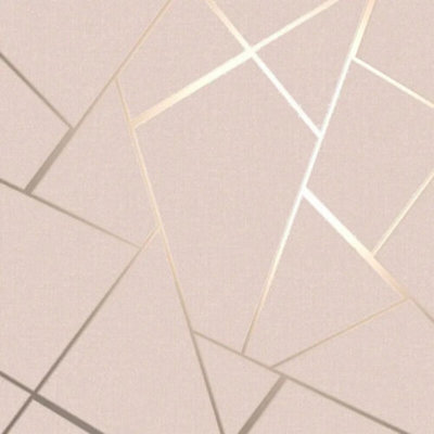 Quartz Blush Pink & Gold Apex Geometric Wallpaper FD42682 DIY at B&Q