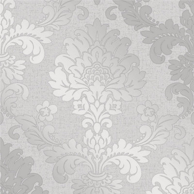 Quartz Damask Wallpaper Silver Fine Decor FD41965