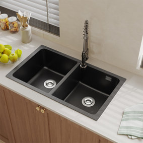 Quartz Double Bowl Undermount Kitchen Sink 835x480mm