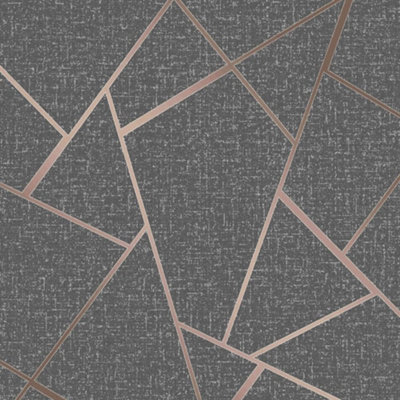 Quartz Fractal Wallpaper Charcoal and Copper Fine Decor FD42283