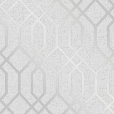 Quartz Trellis Geometric Wallpaper Silver and Grey Fine Decor FD42304