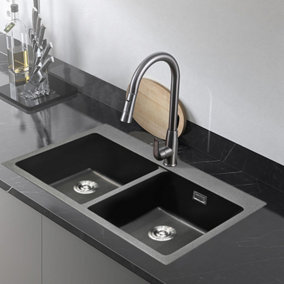 Quartz Undermount Kitchen Sink Double Bowl Grey 835x490mm