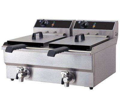 Quattro Electric Countertop Commercial Fryer Twin 12 Litre Tanks with Drain Taps