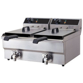 Quattro Electric Countertop Commercial Fryer Twin 12 Litre Tanks with Drain Taps