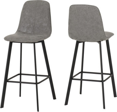 Quebec Pair of Bar Chairs in Grey Faux Leather and Black Metal Legs