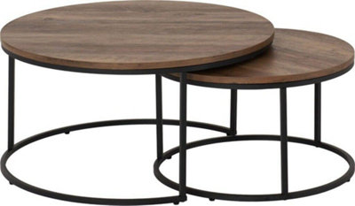 Quebec Round Coffee Table Set Medium Oak Effect Black