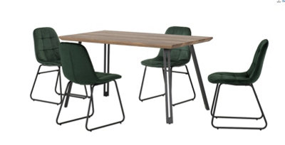 Quebec Straight Edge Dining Set Medium Oak Effect with Green Lukas Chairs