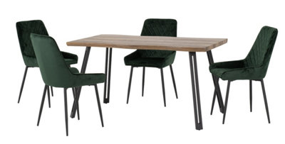 Quebec Wave Edge Dining Set with Avery Emerald Green Chairs
