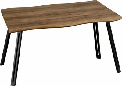 Quebec Wave Edge Dining Table in Oak Effect and Black Metal