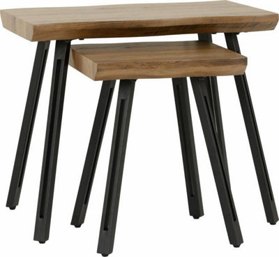 Quebec Wave Edge Nest of Tables Medium Oak Effect