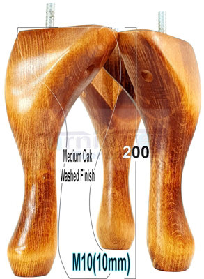 QUEEN ANNE WOODEN LEGS 200mm HIGH SET OF 4 MEDIUM OAK WASH FURNITURE