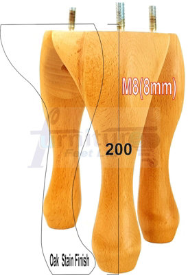 QUEEN ANNE WOODEN LEGS 200mm HIGH SET OF 4 OAK STAIN FURNITURE FEET SETTEE CHAIRS SOFAS