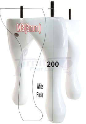 QUEEN ANNE WOODEN LEGS 200mm HIGH SET OF 4 WHITE FURNITURE FEET SETTEE CHAIRS SOFAS FOOTSTOOLS