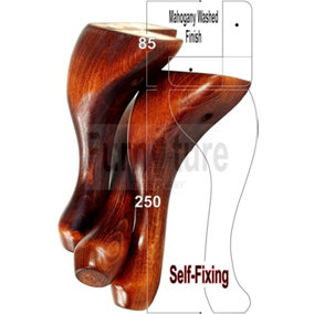 QUEEN ANNE WOODEN LEGS 250mm HIGH SET OF 4 MAHOGANY WASH REPLACEMENT FURNITURE FEET   (Self Fixed)