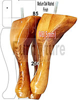 QUEEN ANNE WOODEN LEGS 250mm HIGH SET OF 4 MEDIUM OAK WASH REPLACEMENT FURNITURE FEET  M8